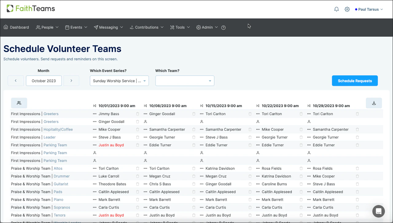 screenshot of Faith Teams